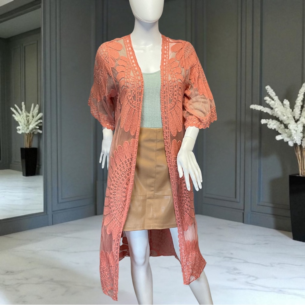Rebellion Women's Crochet Lace Netting Coral Cover up Top Layering NWT!